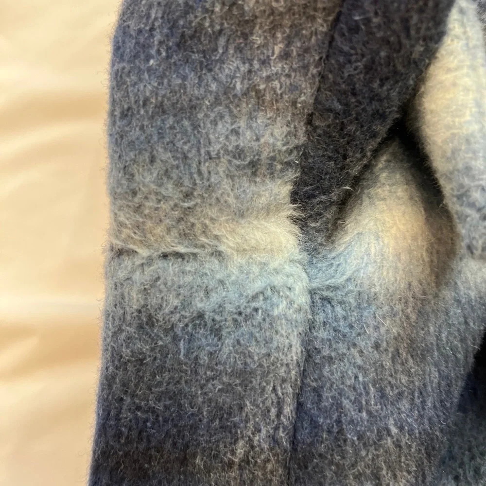 Kate Spade‎ Dorothy Blue Check/Plaid Wool Blend Coat With Bow Accent